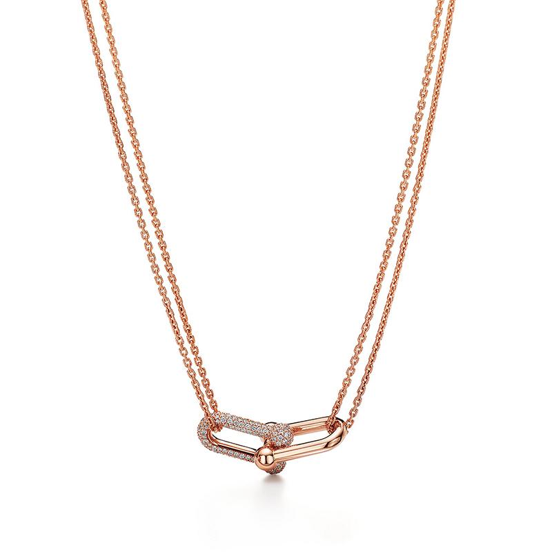 関税負担なし ダブルリンク ペンダント パヴェ ダイヤモンド 18K ローズゴールド  68692512